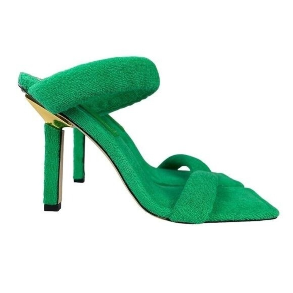 Good American Green Textured High Heel Mule Sandals